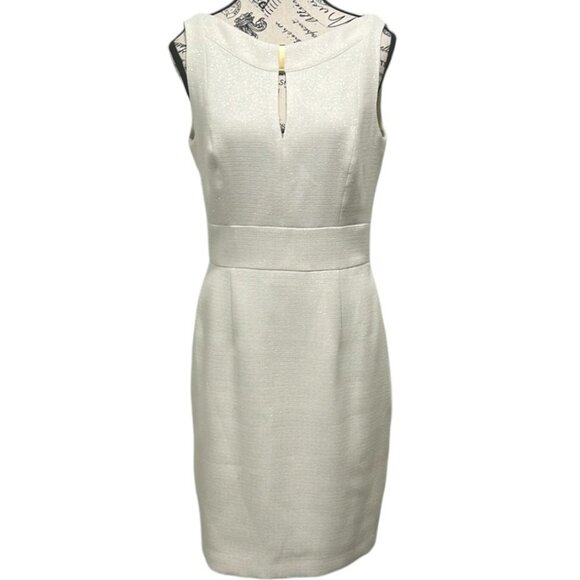 Tahari ASL Dresses & Skirts - Tahari Ivory Gold Shimmer Sheath Dress – Size 8 – Elegant Midi Look